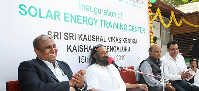 Gurudev Sri Sri Ravi Shankar, Founder, The Art of Living addresses the gathering on the launch of Solar Energy Training Center
